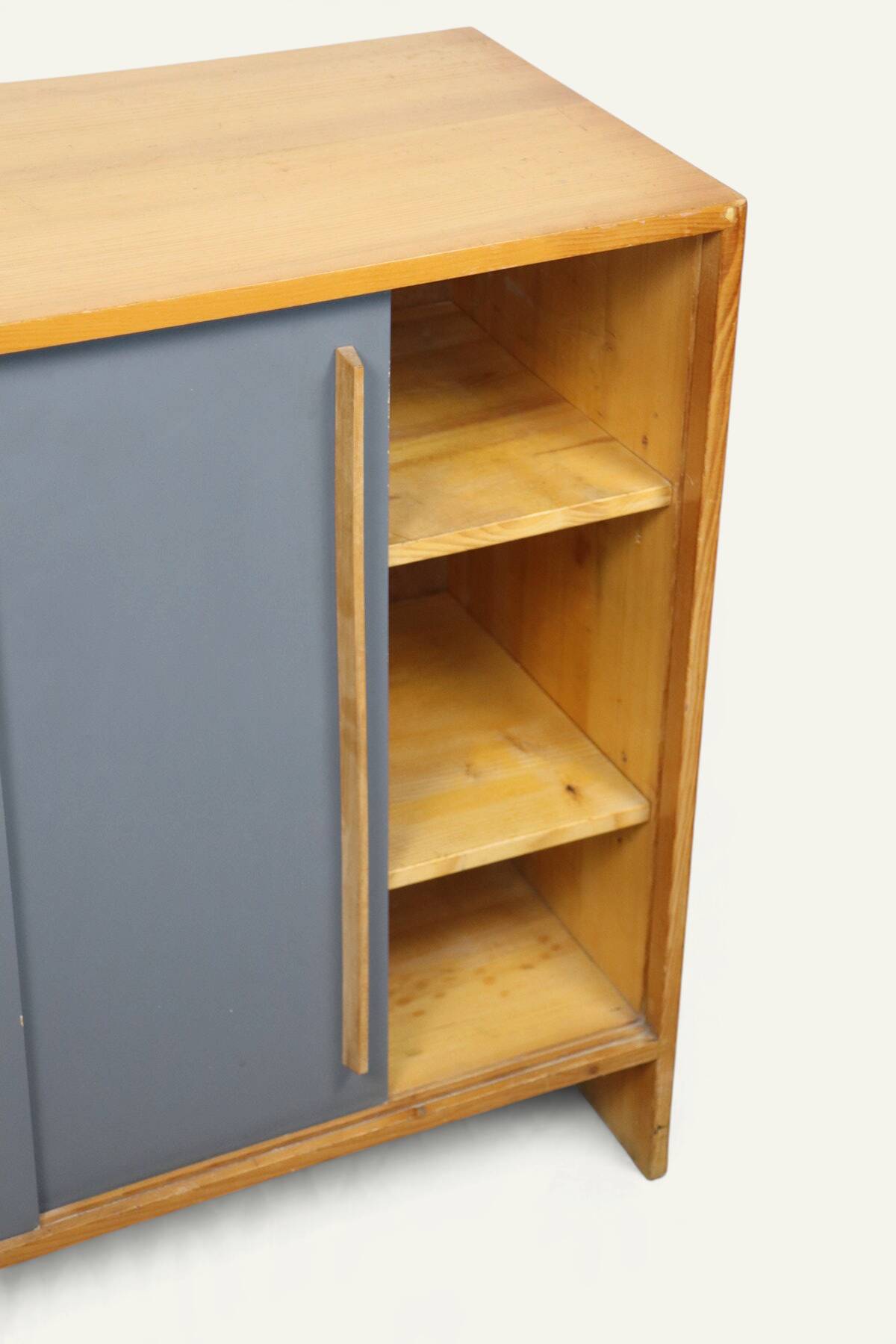 Vintage wooden sideboard with sliding doors – 1960s