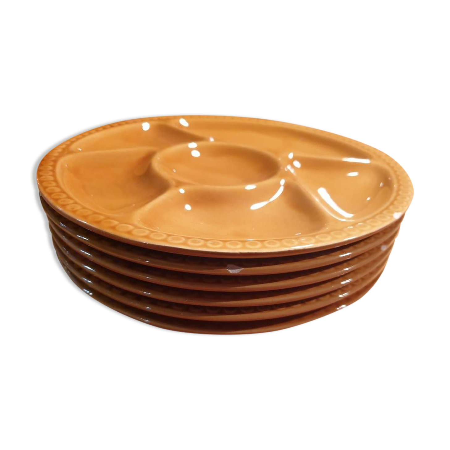 Set of 6 round plates with Gien France compartments