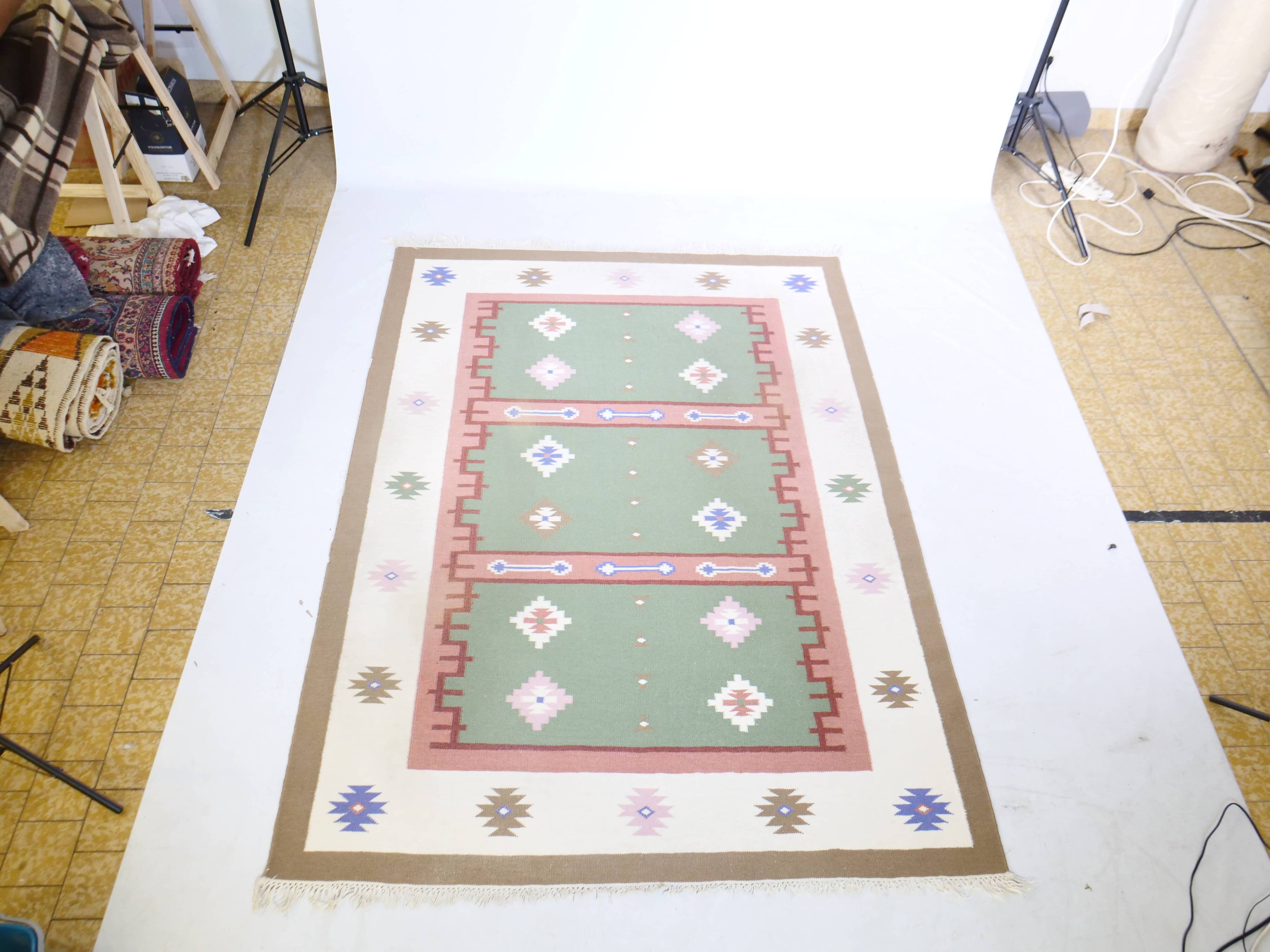 Hand-woven kilim true vintage ethnic wool rug, 70s 80s