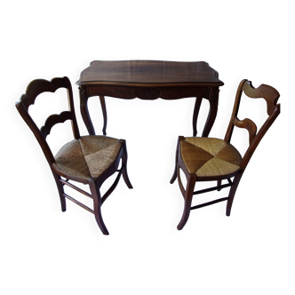 Bureau de cabaret Louis XV avec 2 chaises paillées