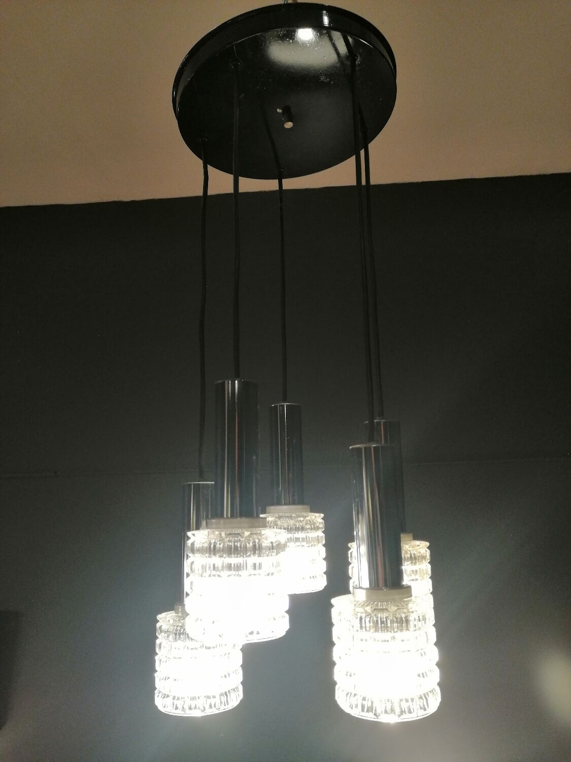 Glass and chrome chandelier by Massive Belgium