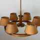 6 wooden paper head chandeliers with brass details, 1960s, Germany