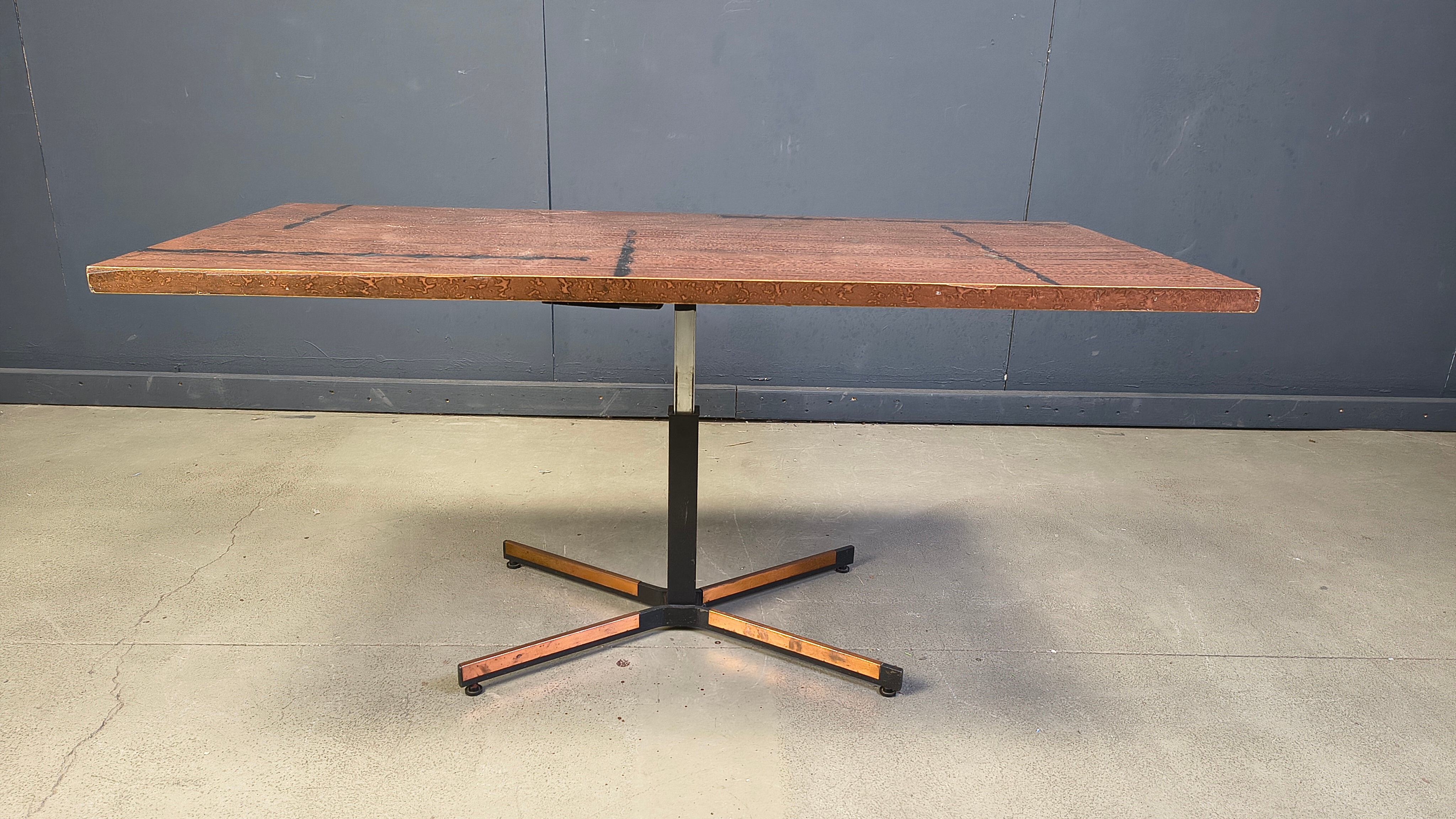 Modernist copper coffee table adjustable in height, 1960s