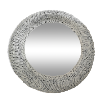 Miroir rotin vintage blanc rond 59cm