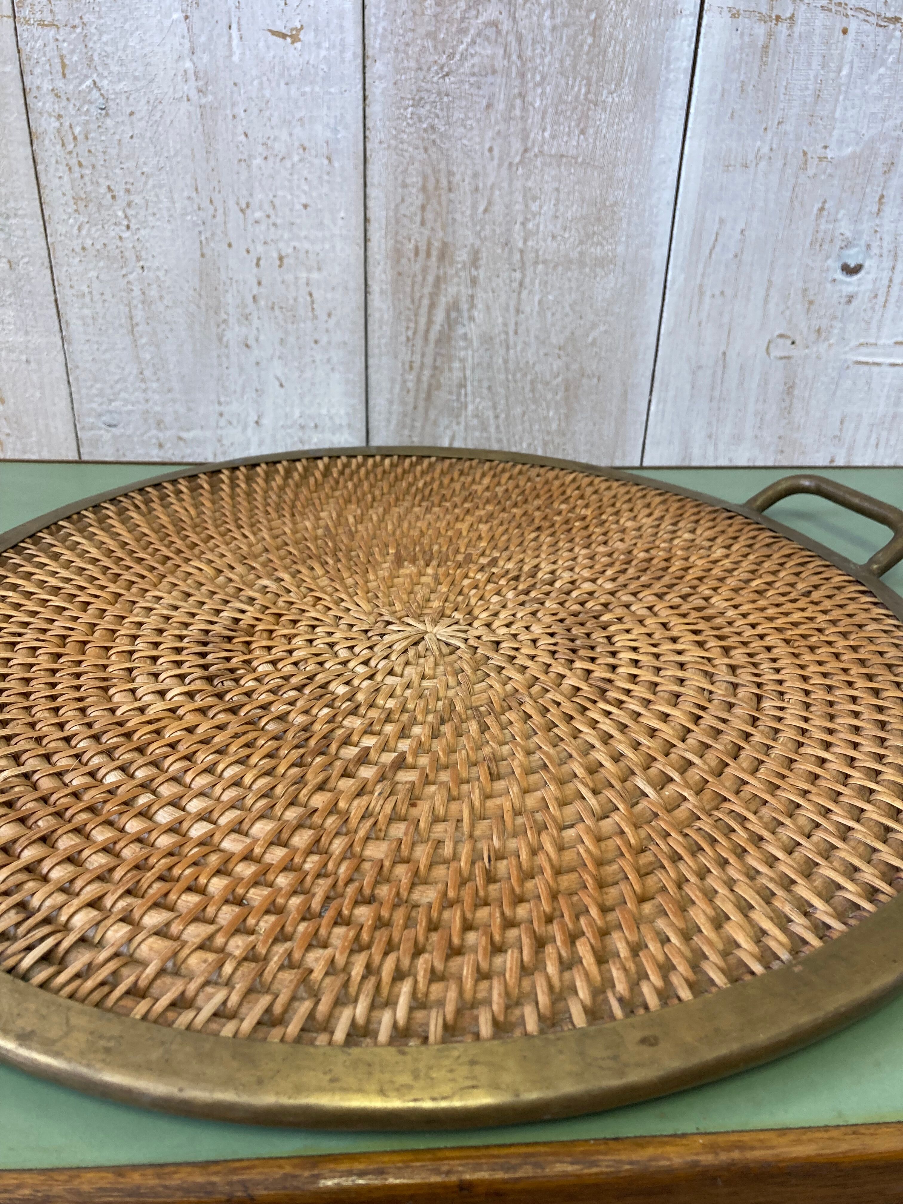 Wicker & brass tray