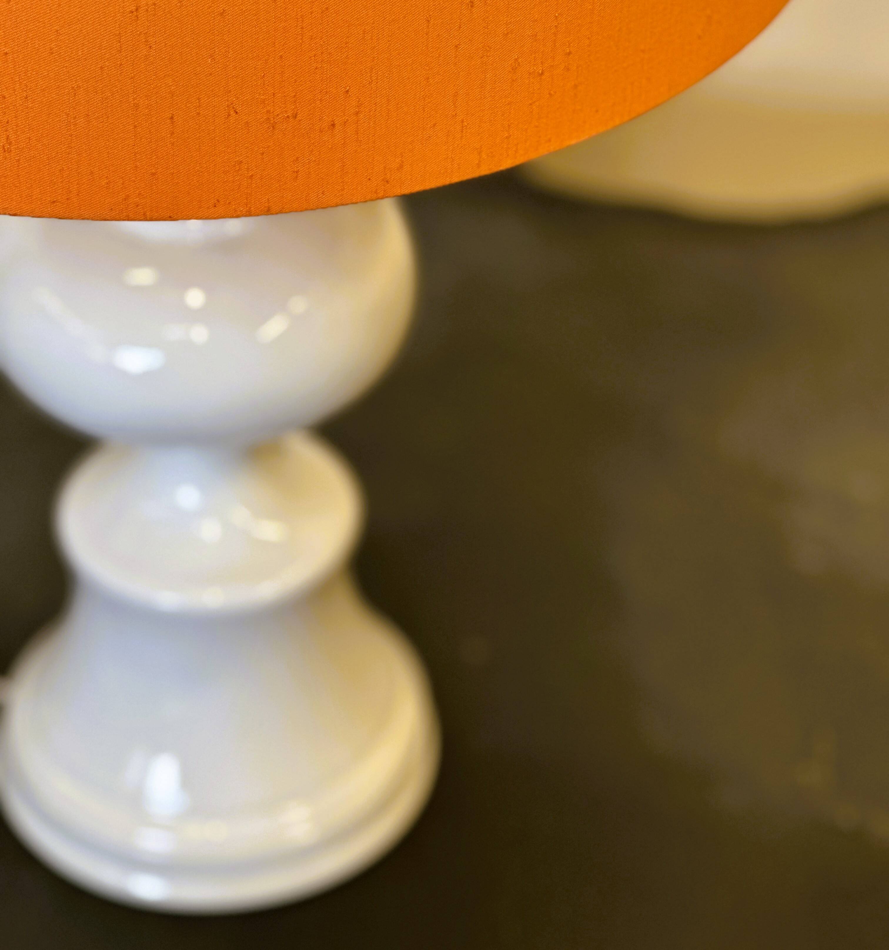 Midcentury Ceramic Danish Table lamp with Orange Shade, 1970s. Denmark