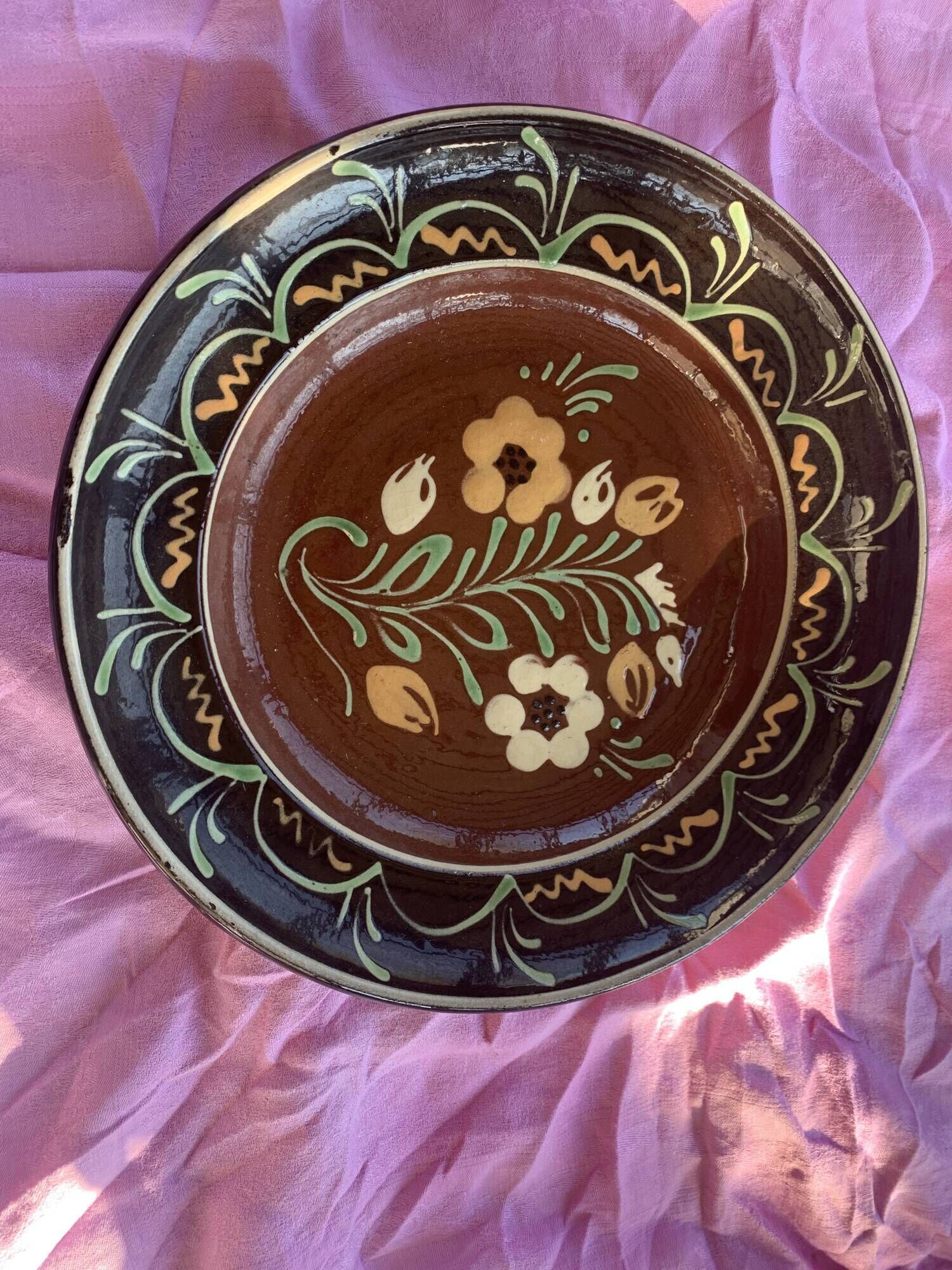 Plate in Alsatian artisanal pottery signed Henri Siegfried soufflenheim vintage