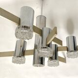 Sciolari six-light pendant light in chrome and aluminum italian work from the 1970s