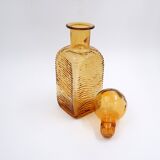 Vintage Italian MCM Empoli Wavy Amber Glass Decanter with Round Ball Stopper