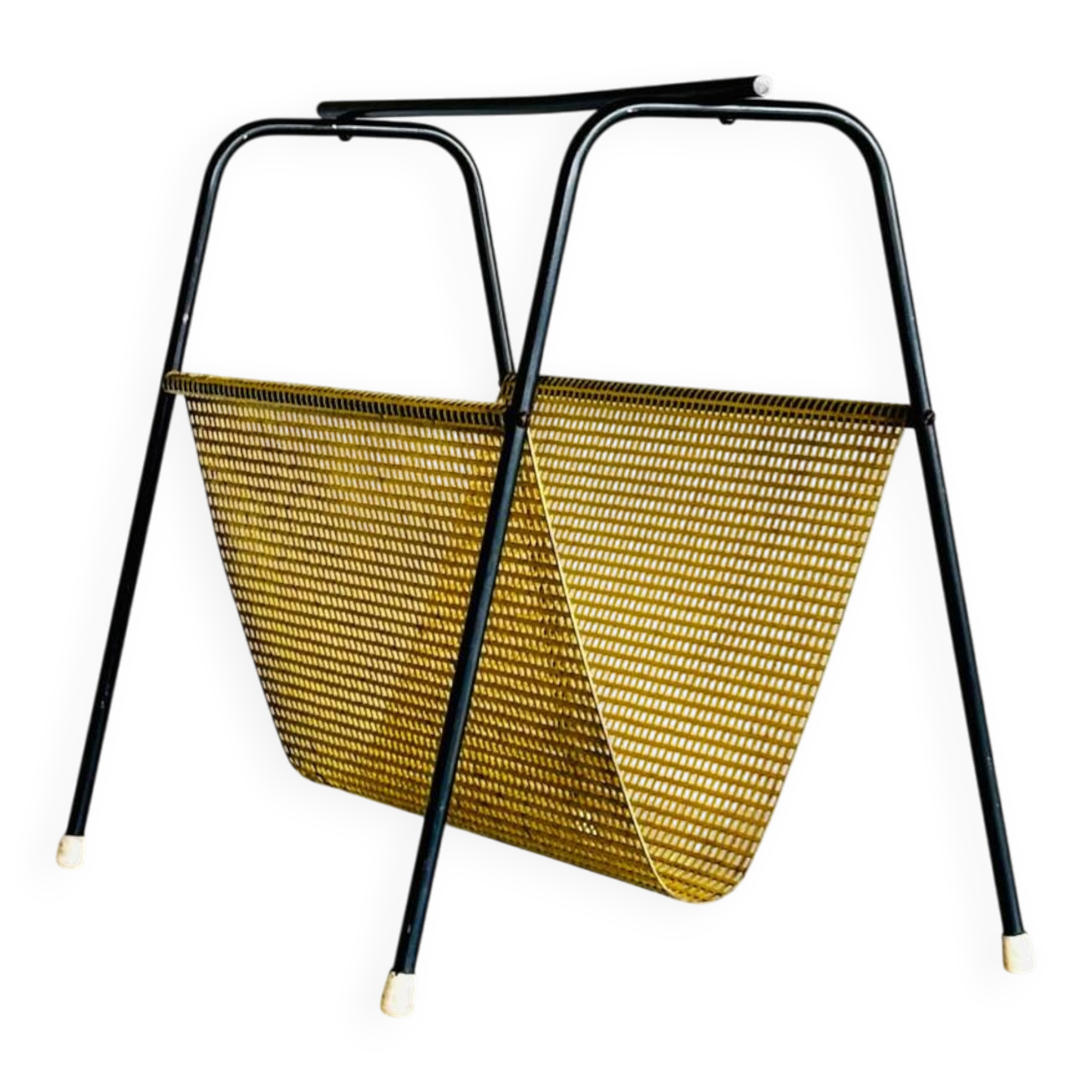 Pilastro magazine rack by Tjerk Reijenga – black metal and yellow mesh