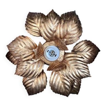 "Masca Italy" flower wall light in gilded metal, 1970.