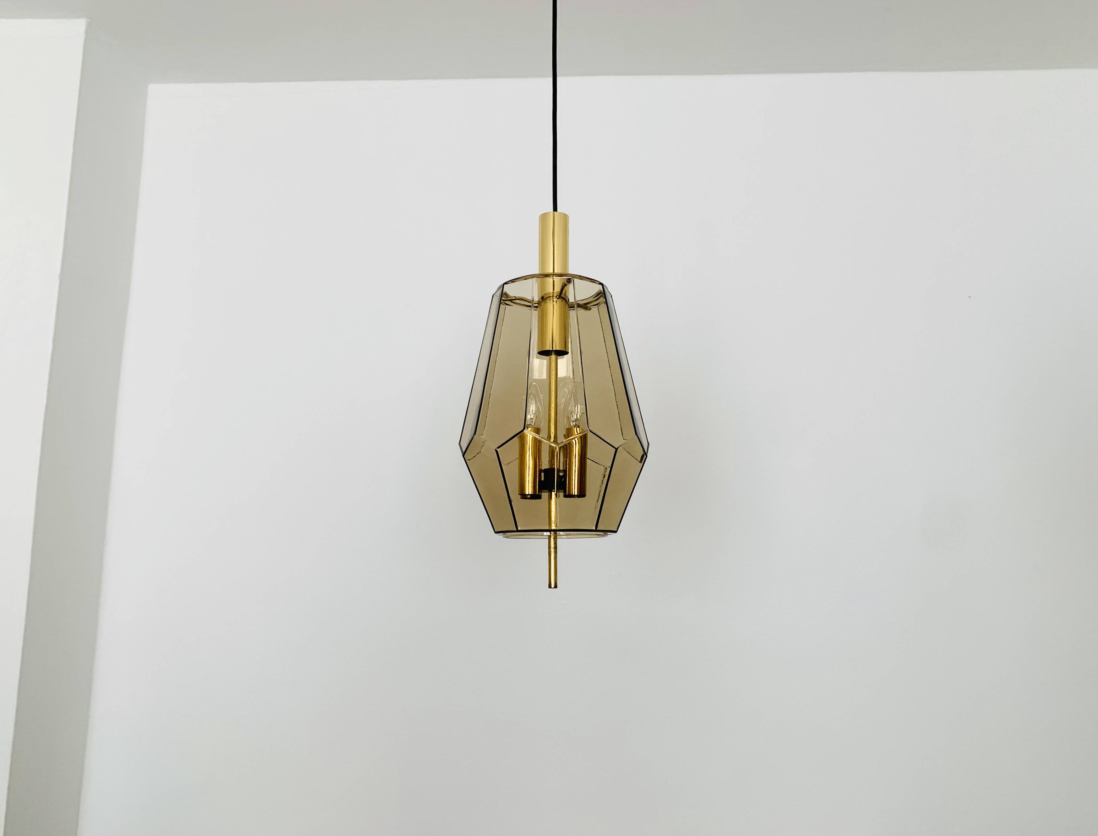 Set of 2 Smoked Glass Pendant Lamps by Glashütte Limburg