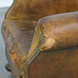 Fauteuil à roulettes anglais en cuir de vachette vert antique