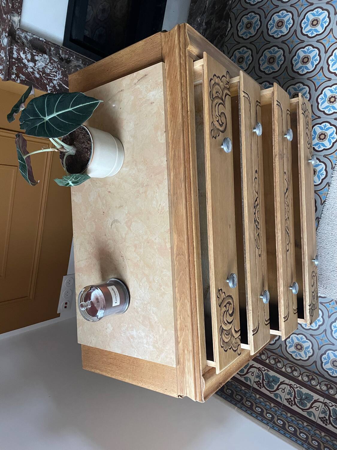 Antique carved wooden chest of drawers