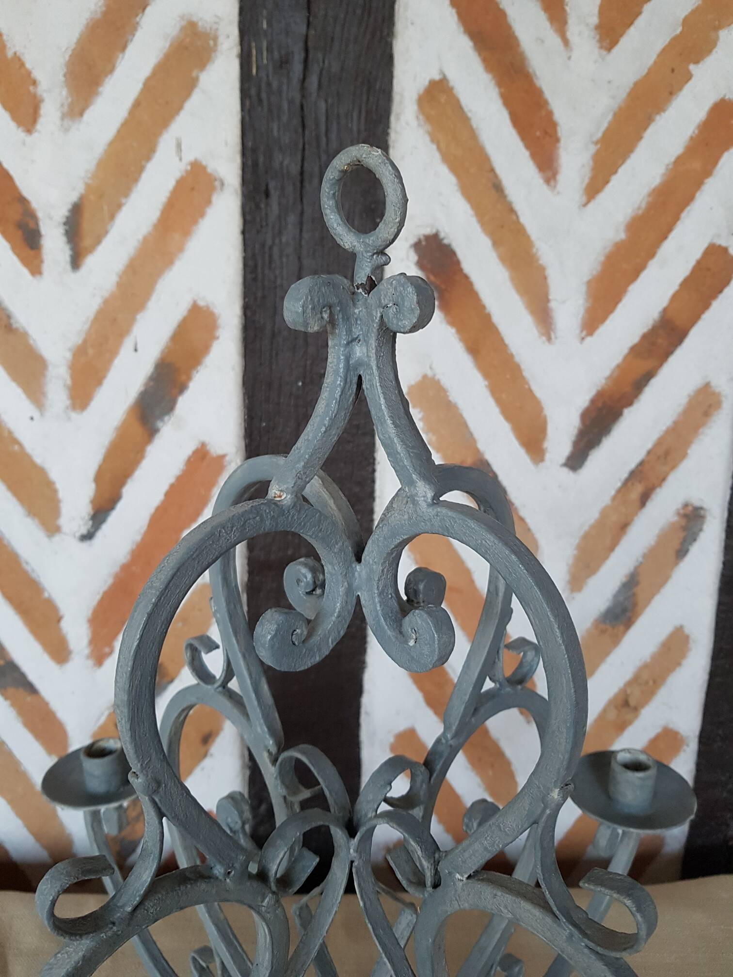 Large patinated chandelier candle holder with 4 lights