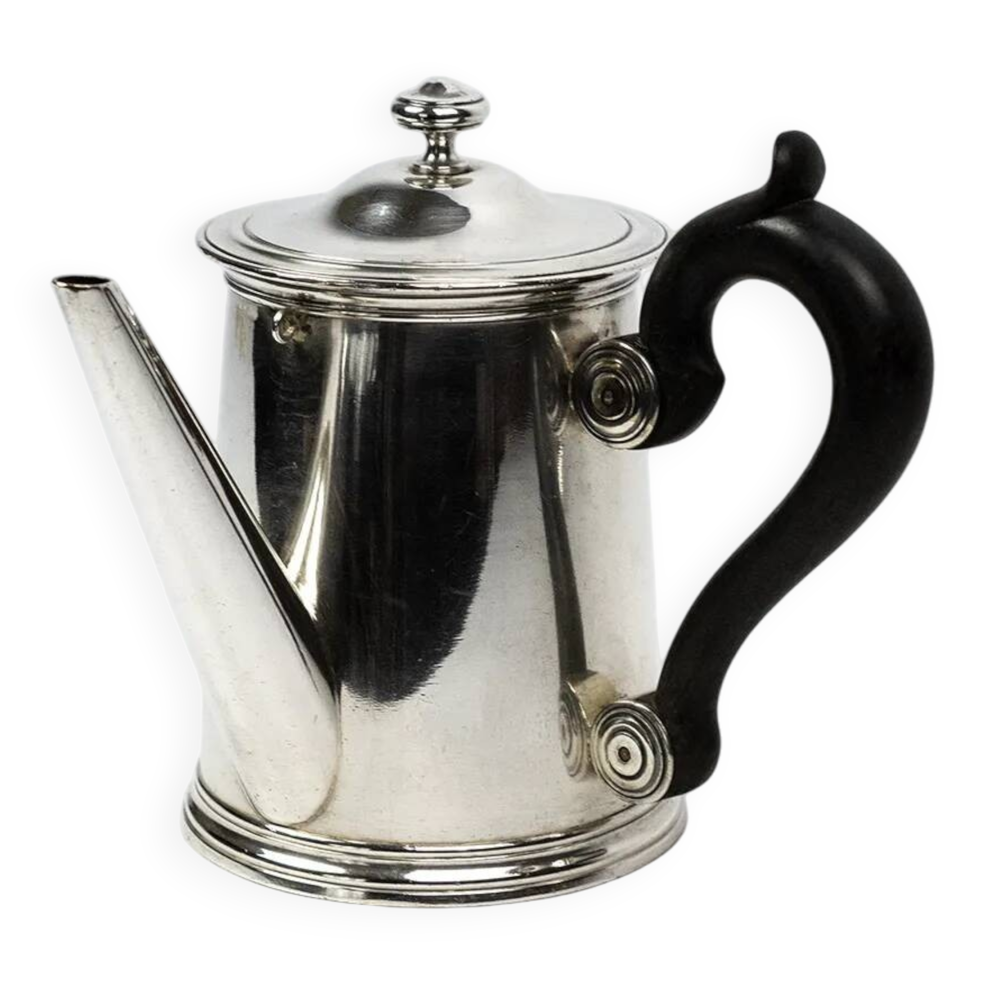 Christofle teapot in silver-plated metal, with a blackened wood handle — late 19th century, early 20th century.