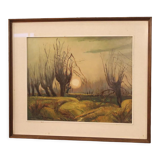 Italian signed painting landscape in Impressionist style from 20th century