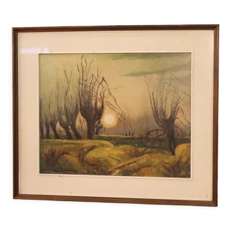 Italian signed painting landscape in Impressionist style from 20th century