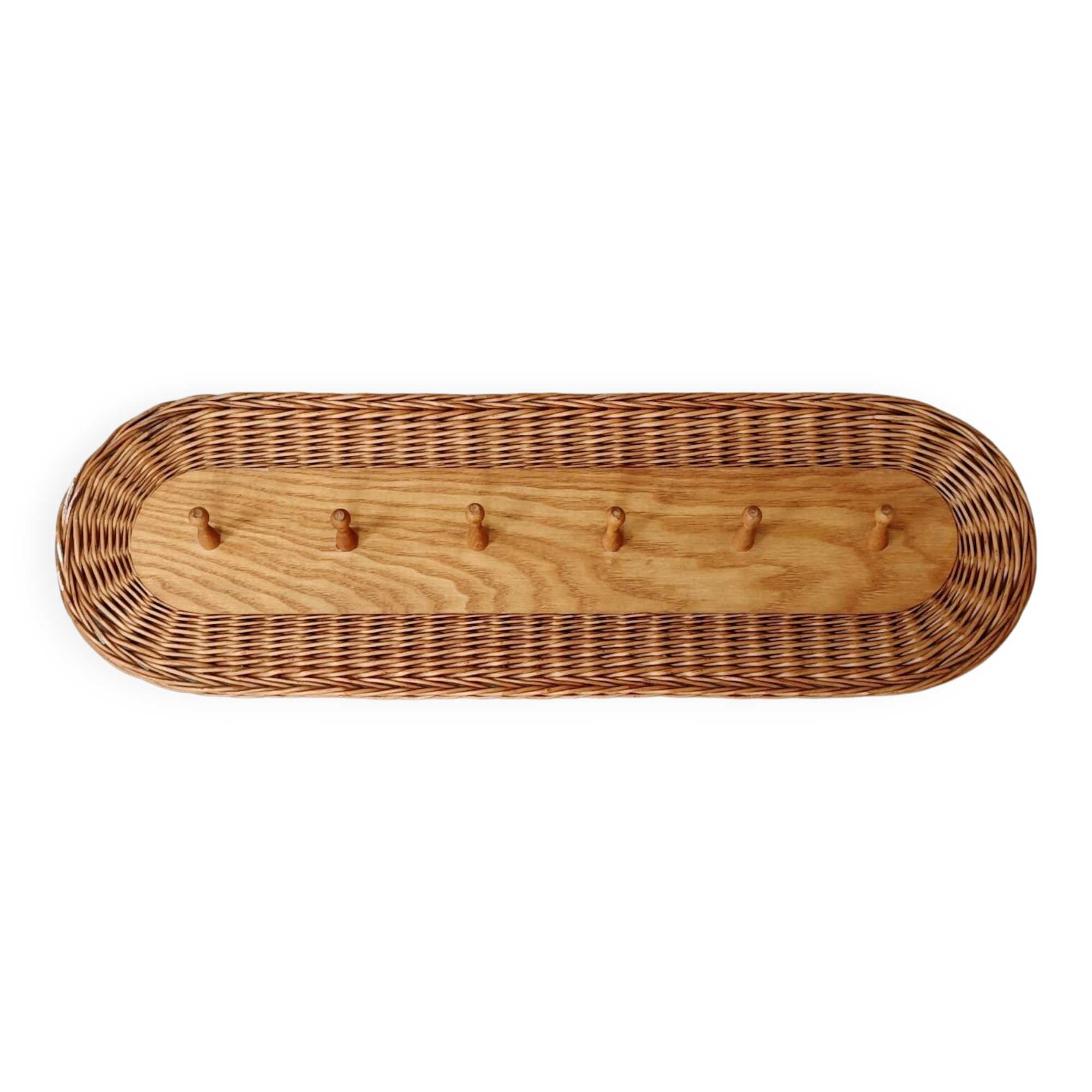 Rattan and wood wall coat rack by ULUV, former Czechoslovakia 1960