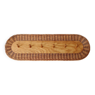 Rattan and wood wall coat rack by ULUV, former Czechoslovakia 1960