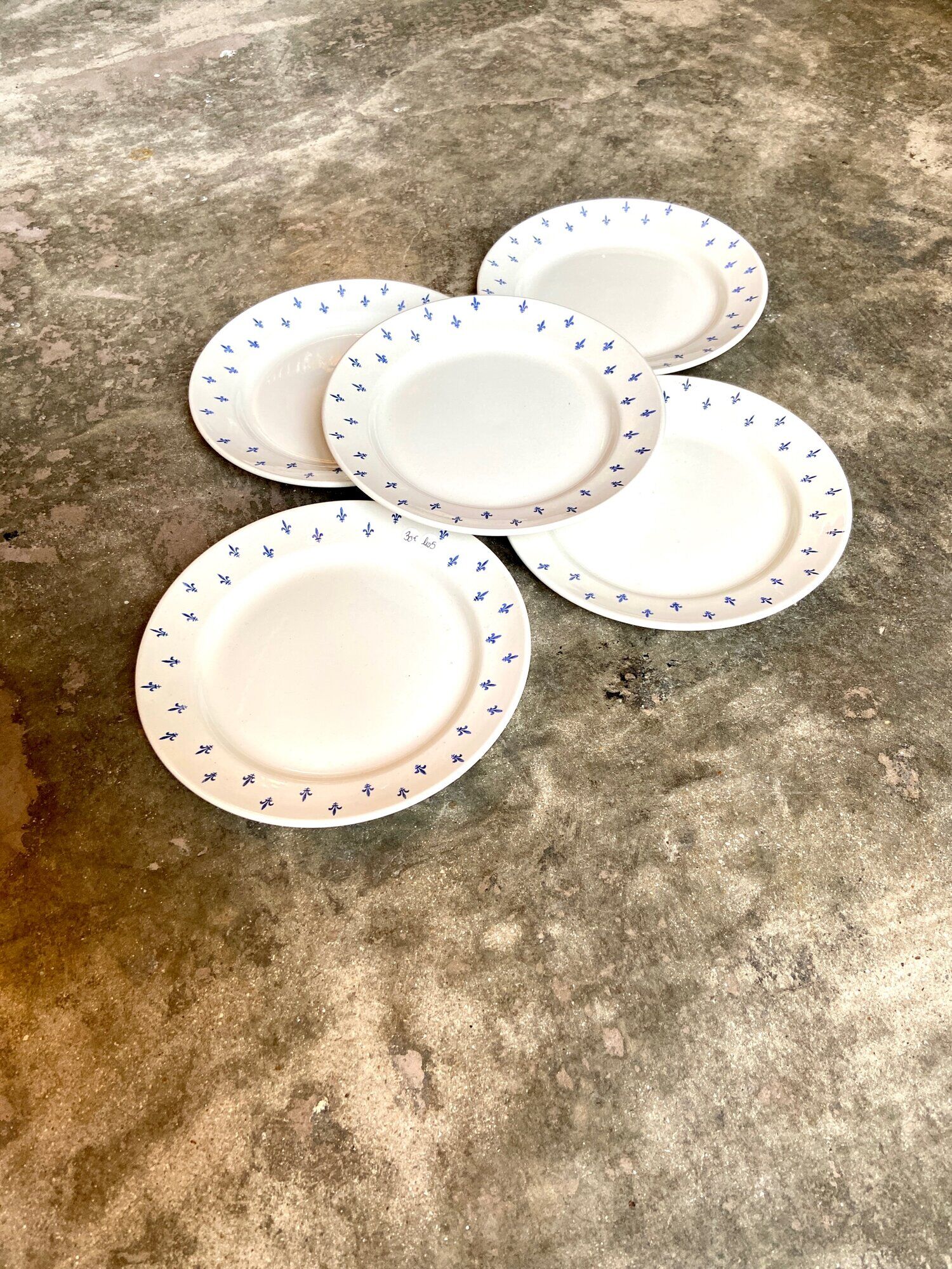 5 dessert plates in white and blue earthenware
