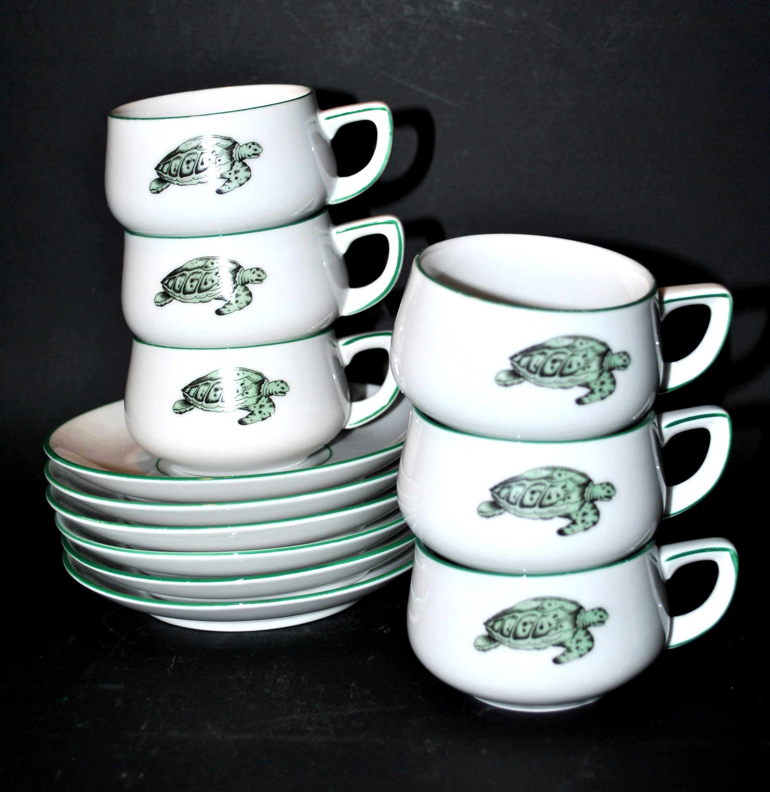 Series of 6 porcelain cups by Rosenthal GERMANY - Lacroix Green Turtle Décor