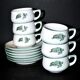 Series of 6 porcelain cups by Rosenthal GERMANY - Lacroix Green Turtle Décor