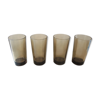 4 vintage soda glasses 70 years in smoked thick glass