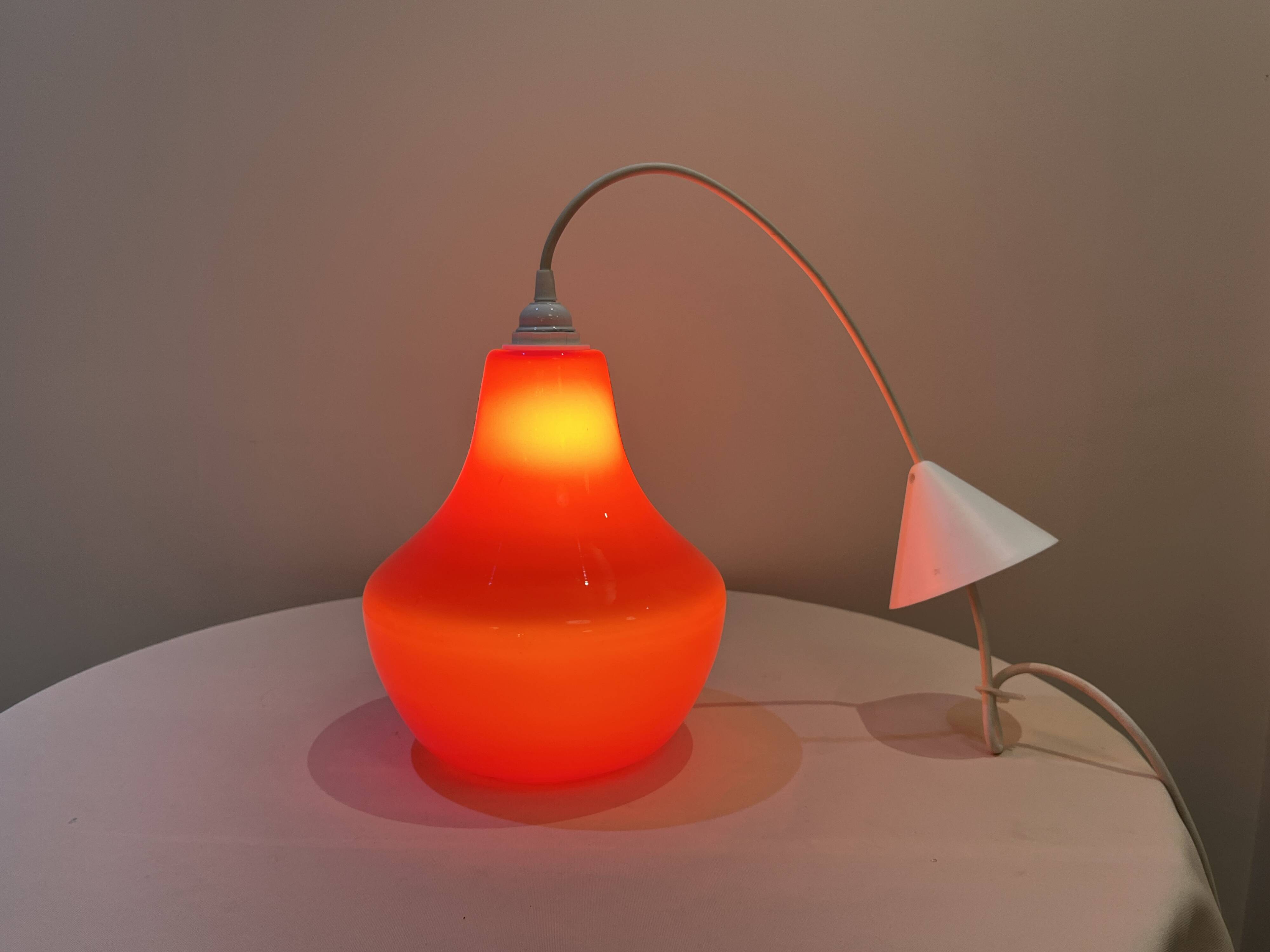 Red Opaline Glass Pendant Light 1970 Space Age Ceiling Lamp Free Form Orange