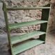 Vintage open pine shelf, original sage green paint, circa 1900–1930.