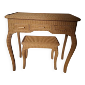 Coiffeuse avec tabouret en rotin