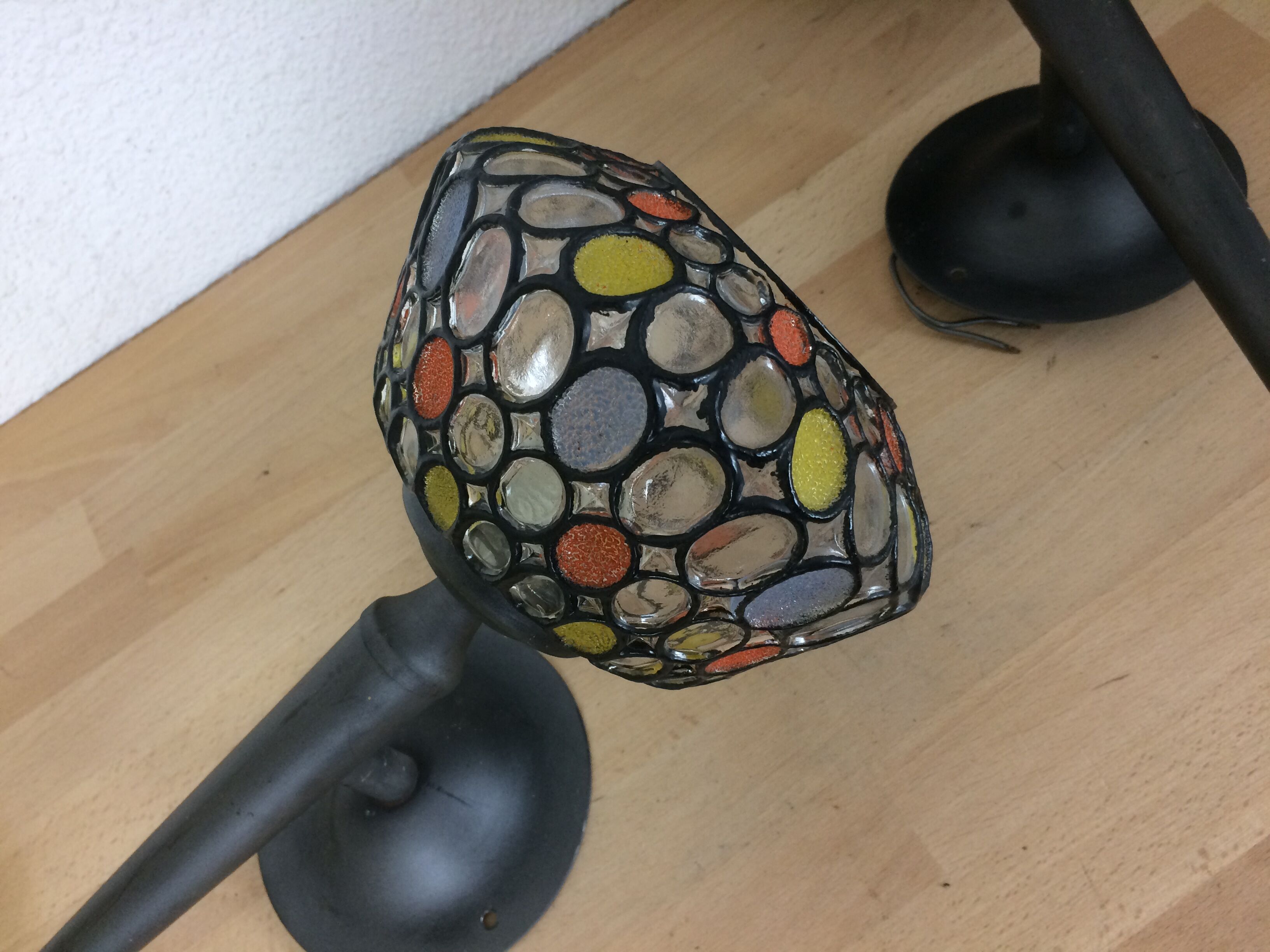3 appliques balls colored glass and metal, 80s