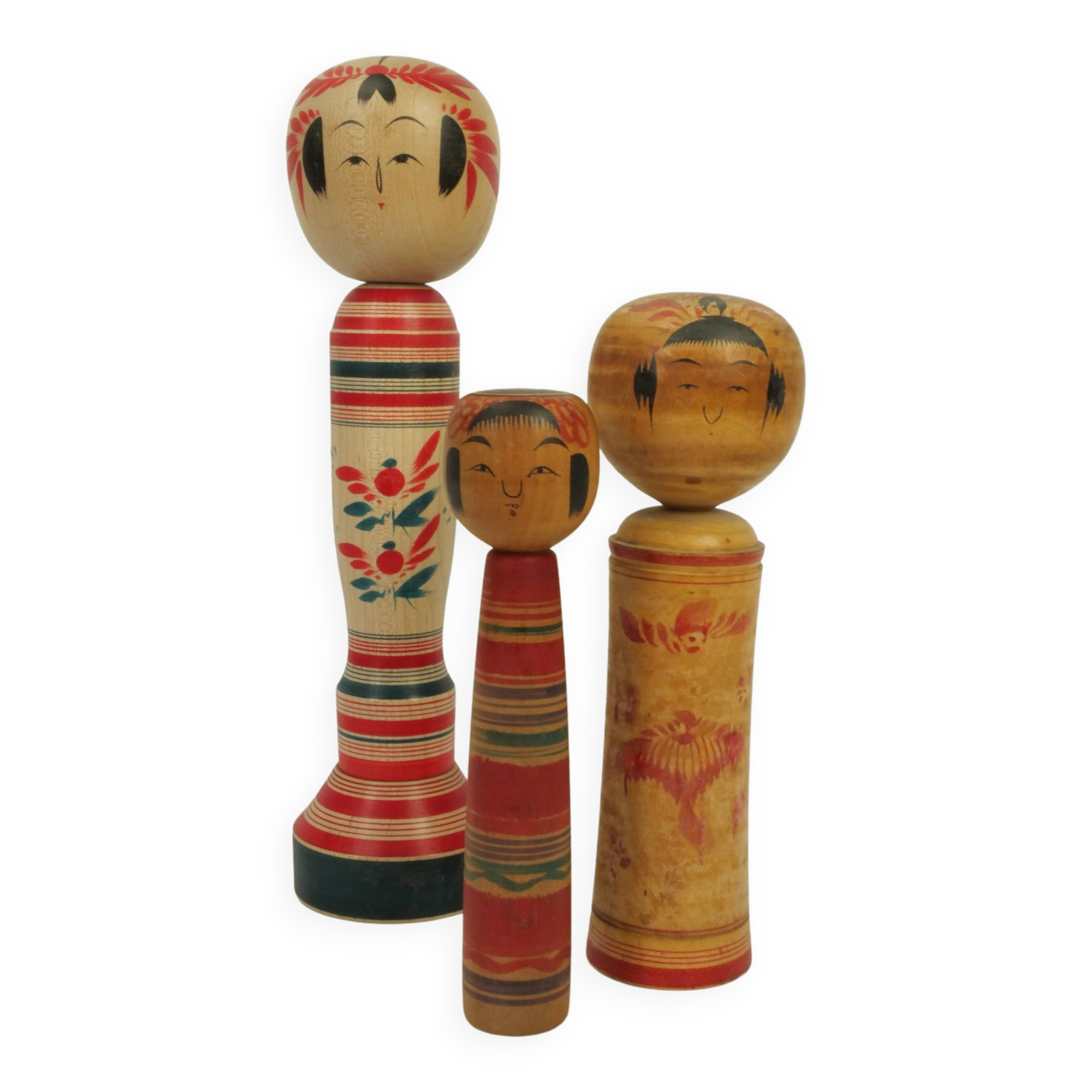 Lot of 3 japanese kokeshi dolls