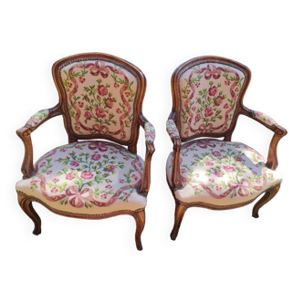 Pair armchairs louis xv