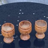 3 wooden egg cups, vintage
