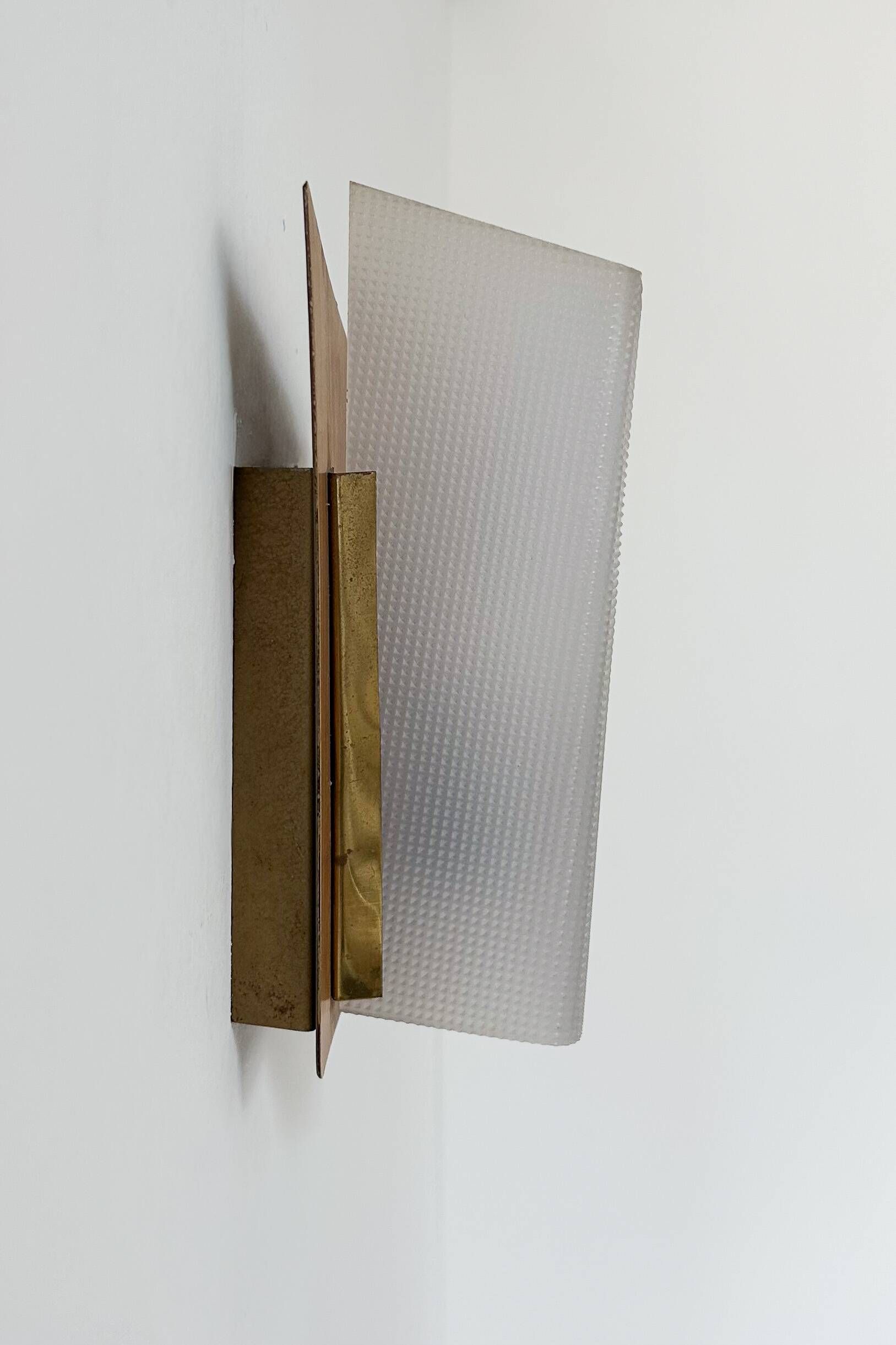 Pair of vintage perspex and wood wall lights, France 1960.