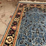 Handmade Blue Carpet with Flower Design
