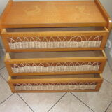 Vintage wood and rattan dresser