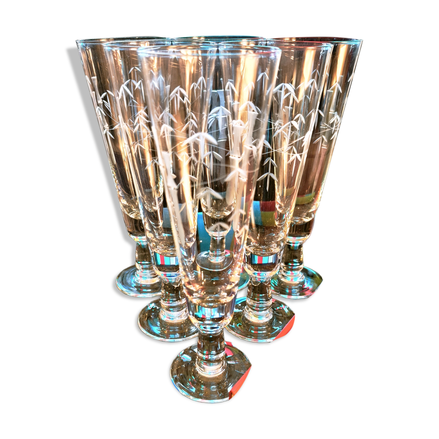 6 vintage bamboo beer glasses from the 1960s, Noritake Sasaki style.