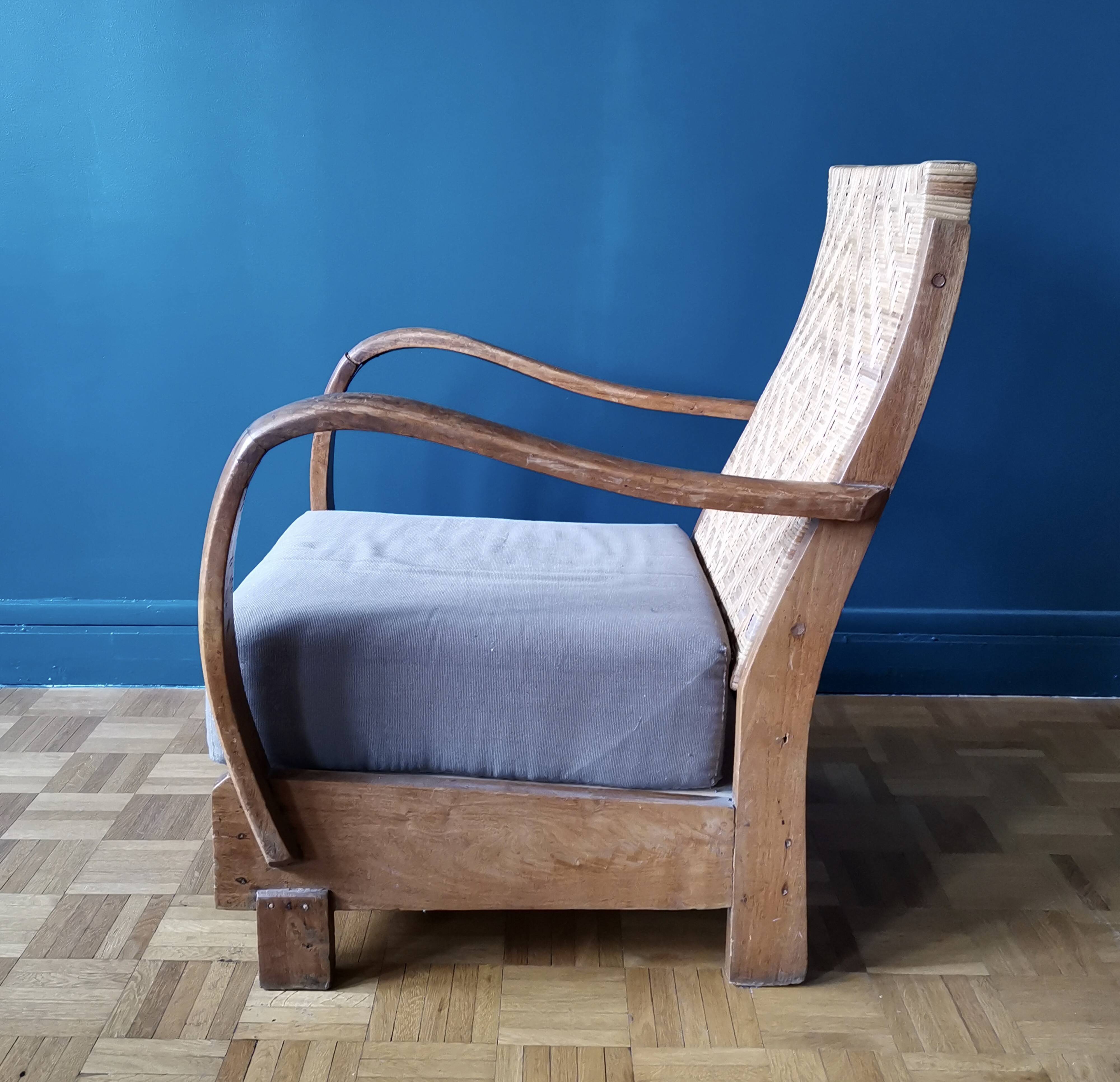 Fauteuil en teck et rotin style colonial