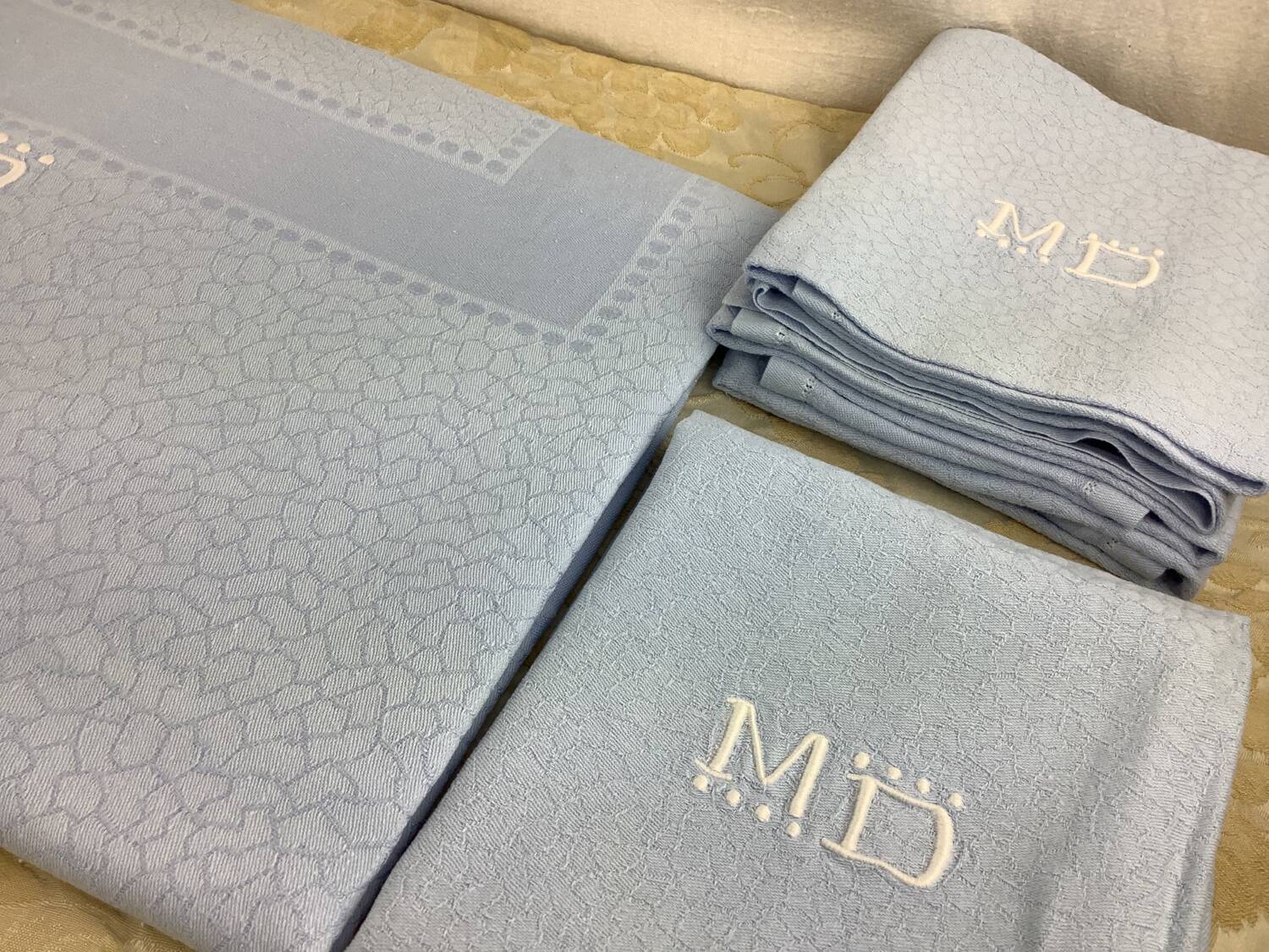 Vintage nappe & serviettes damassés monogramme