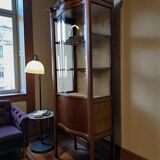 vintage wooden display cabinet with curved glass