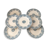 Ensemble de 7 assiettes Terre de Fer Rhodes Longwy XIX