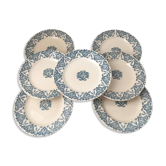 Set of 7 Rhodes Longwy Ironstone Plates, 19th Century
