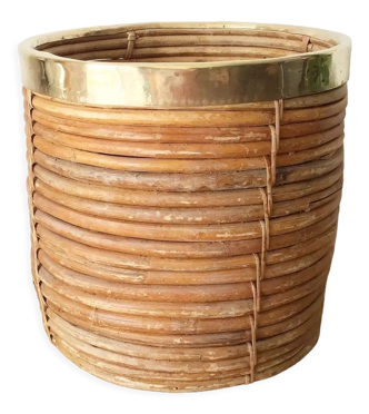 Pot Vintage En Bois Himachal Inde - 9x9x12 Pouces, Bois Marron/or, Environ 50-60 Ans, Pièce Unique