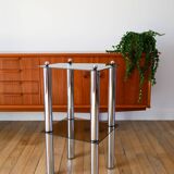 Sellette en chrome et verre fumé, double étages, Design, 1970