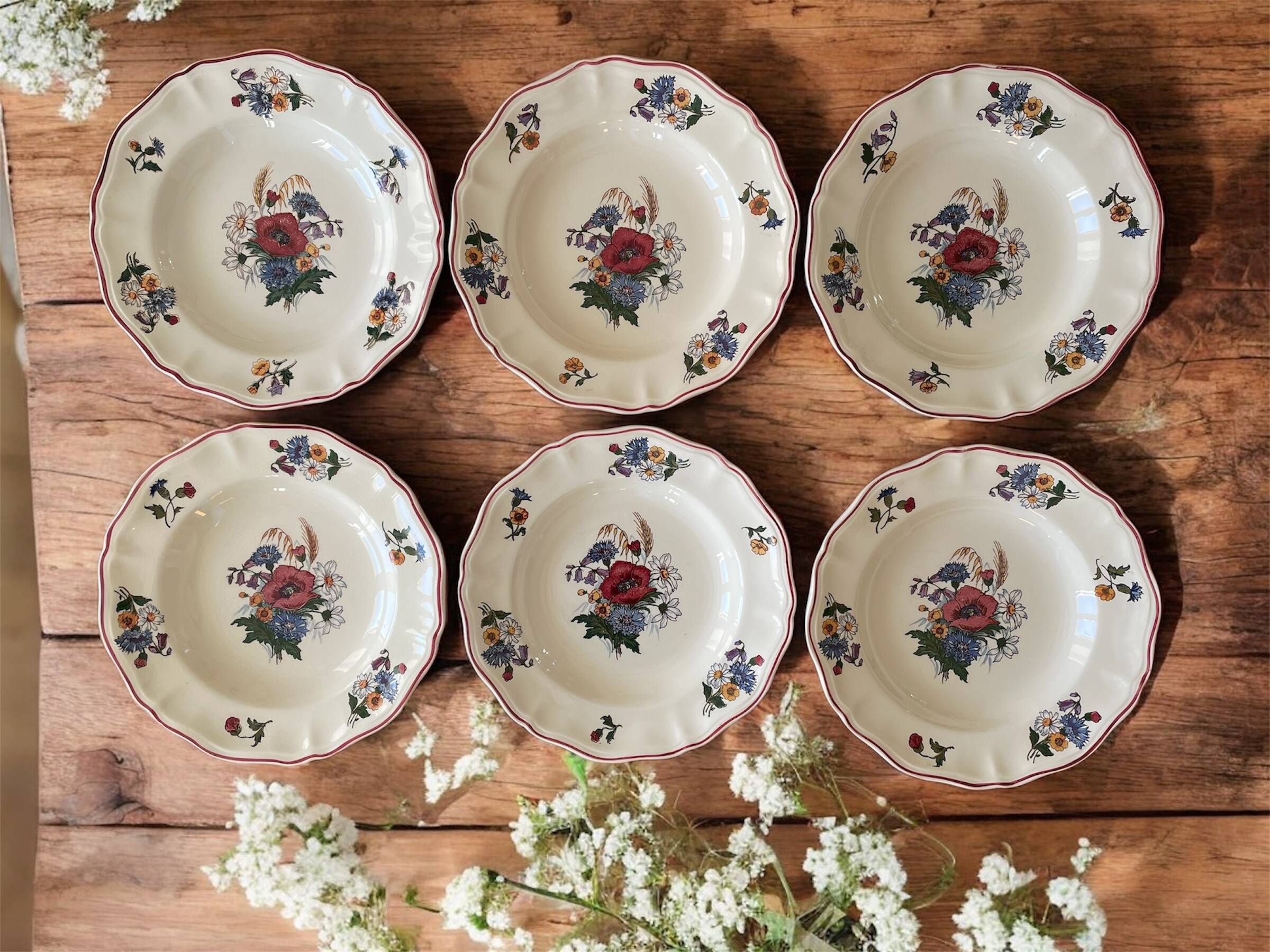 6 large antique deep plates in Sarreguemines earthenware