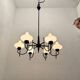 Italian Bronze Opaline Glass Chandelier 1950’s