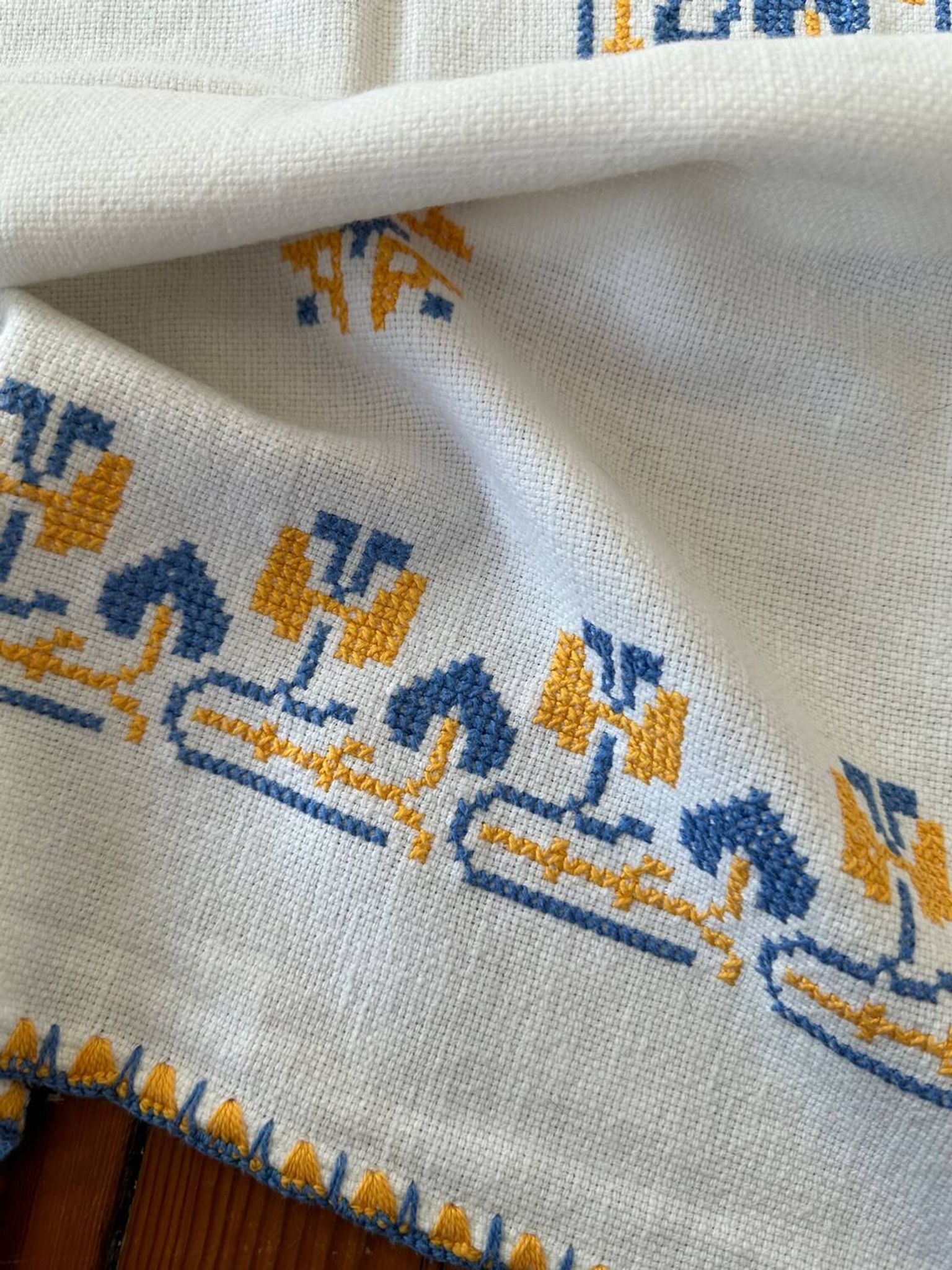 Embroidered white tablecloth