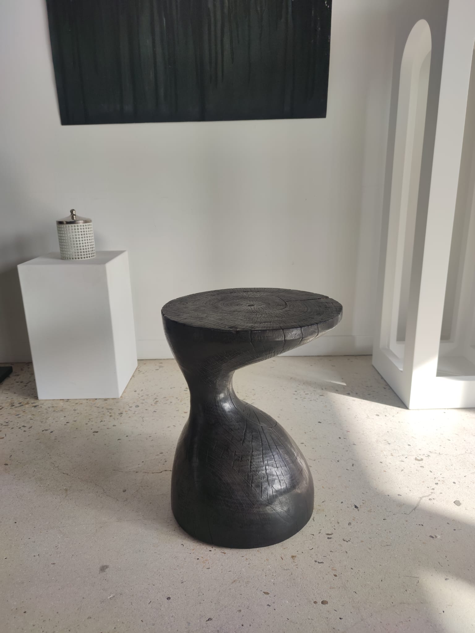 Sofa end in solid wood monoxyl organic shape black color